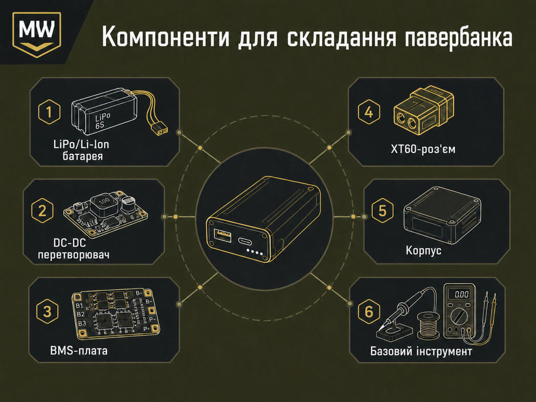 компоненти для складання повербанка