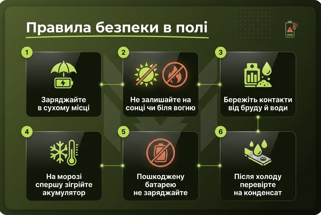 правила безпеки зарядки рації в полі